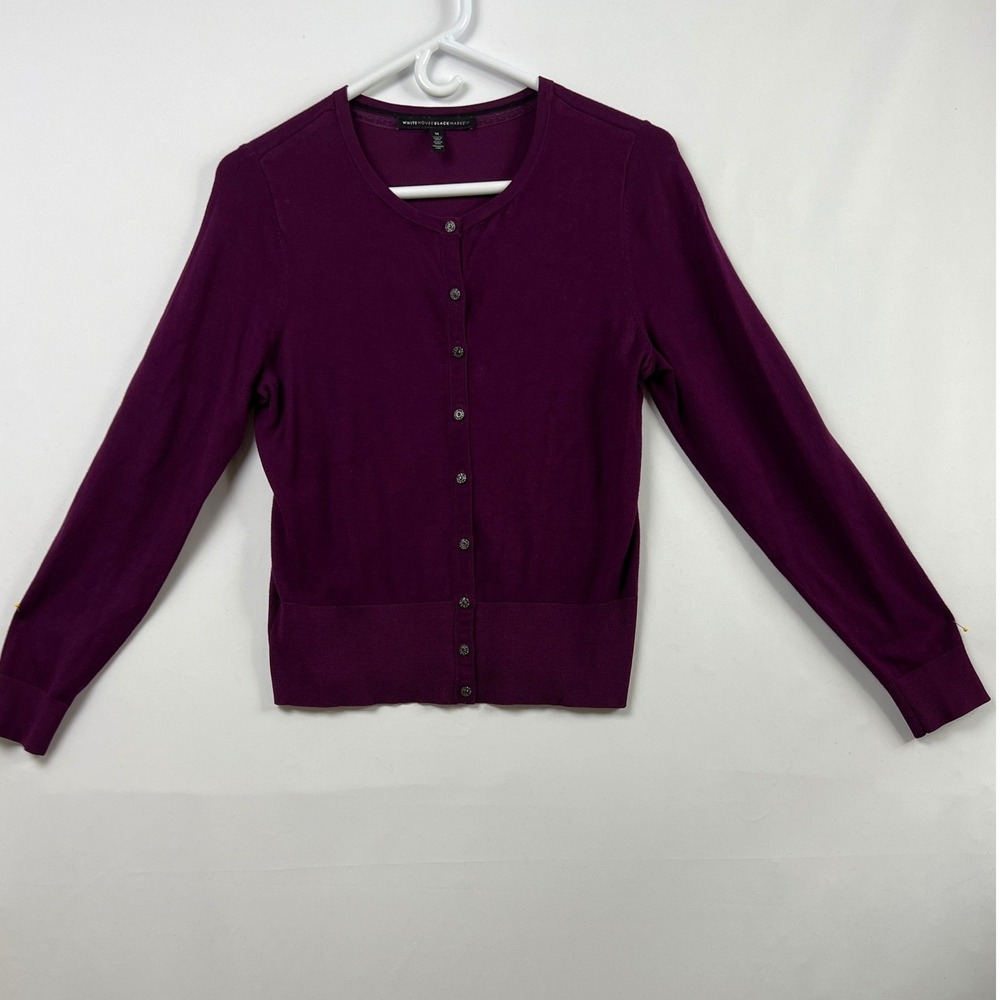 White House Black Market Cardigan Women Medium Purple Rhinestone Button Knit